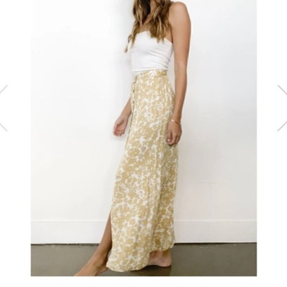 Shopbop Knot Sisters Skirt XS Flora Button Maxi White/Mustard Printed Spring - Picture 1 of 9